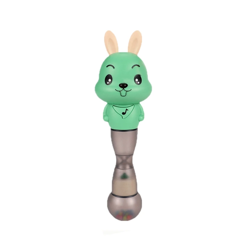 4 In 1 Music Sand Hammer Toy Baby Molar Rattle Music Rhythm Stick Flash Educational Toy Baby Hourglass Music Stick Baby Teethe - Цвет: Green