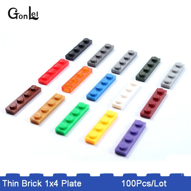 

100Pcs/Lot Plate 1 x 4 Bricks Small Particles Building Blocks Accessory Compatible with No.3710 MOC Brick DIY Toy Gifts