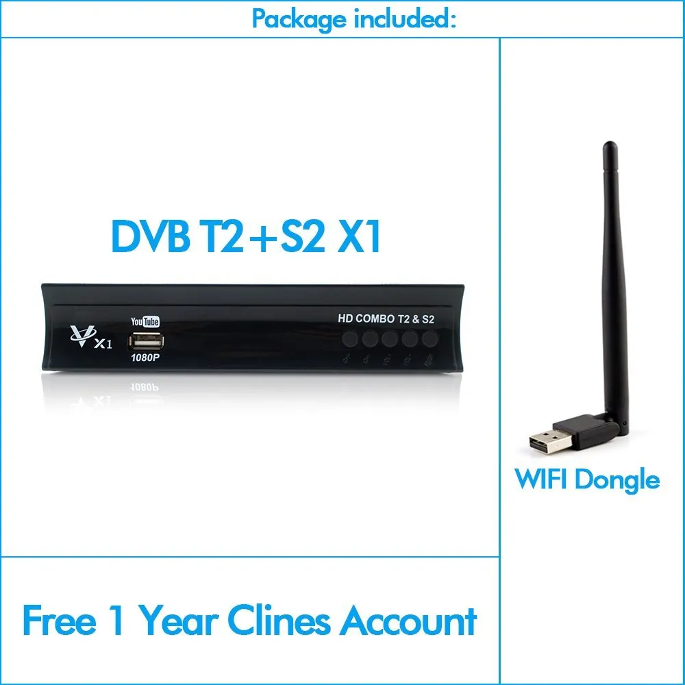 DVB T2S2 Freesat V7 наземный спутниковый ТВ приемник V7S HD рецептор+ USB Wifi 1 год Европа 7 Clines Сервер Поддержка Dolby AC3 - Цвет: DVB-WIFI-CCCAM