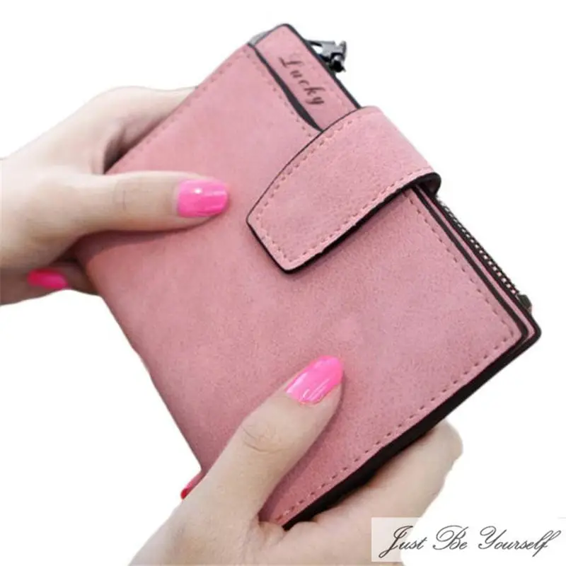 Pink Women Purse Solid Color Mini Grind Magic Bifold Leather Wallet Card Holder Clutch Women Handbag Portefeuille Femme Hot Sale@L - Цвет: Pink
