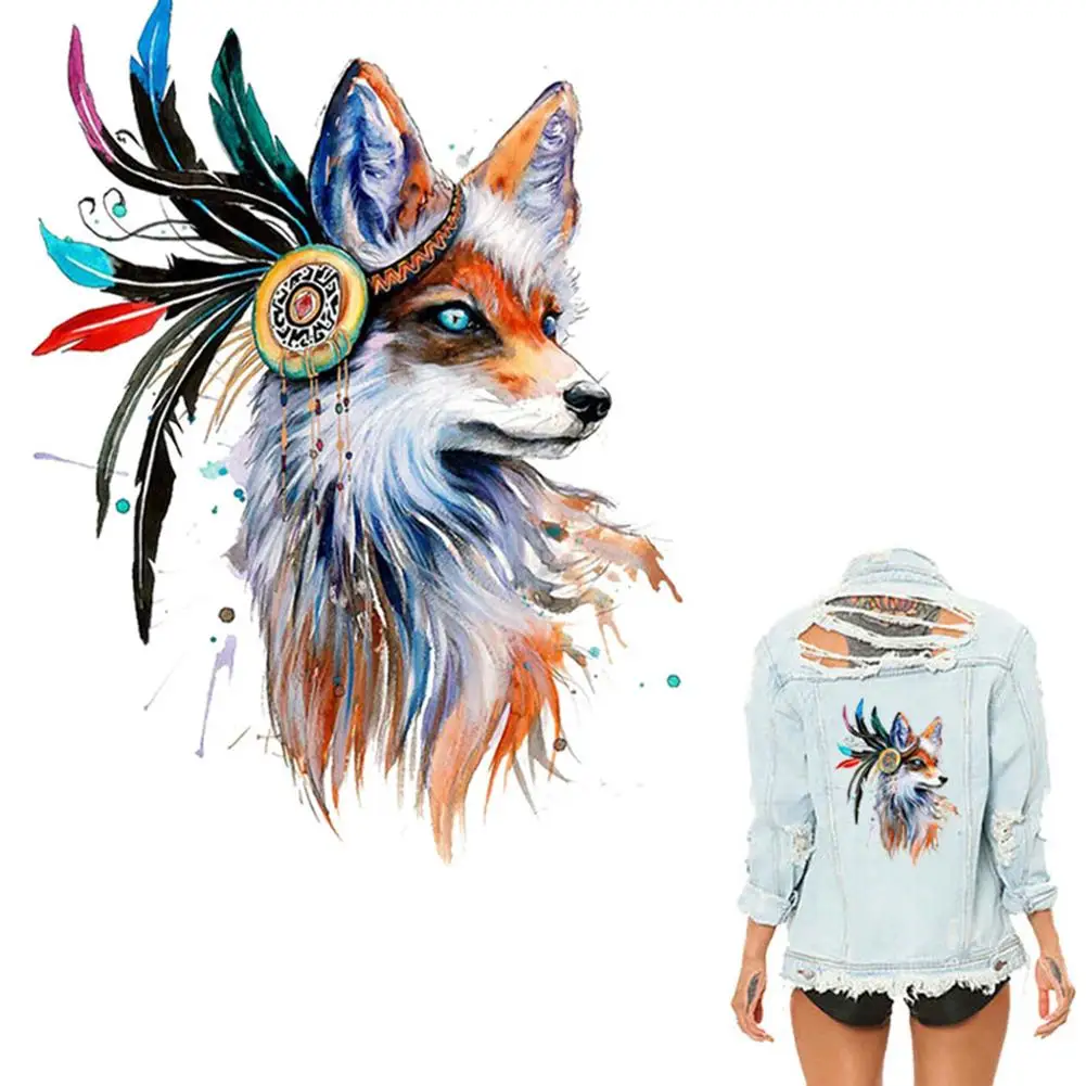 

Colorful Fox Heat Transfer Decorative Stickers Transfer Printing Offset Pyrograph Clothes Stickers Iron on Patches T-shirt DIY