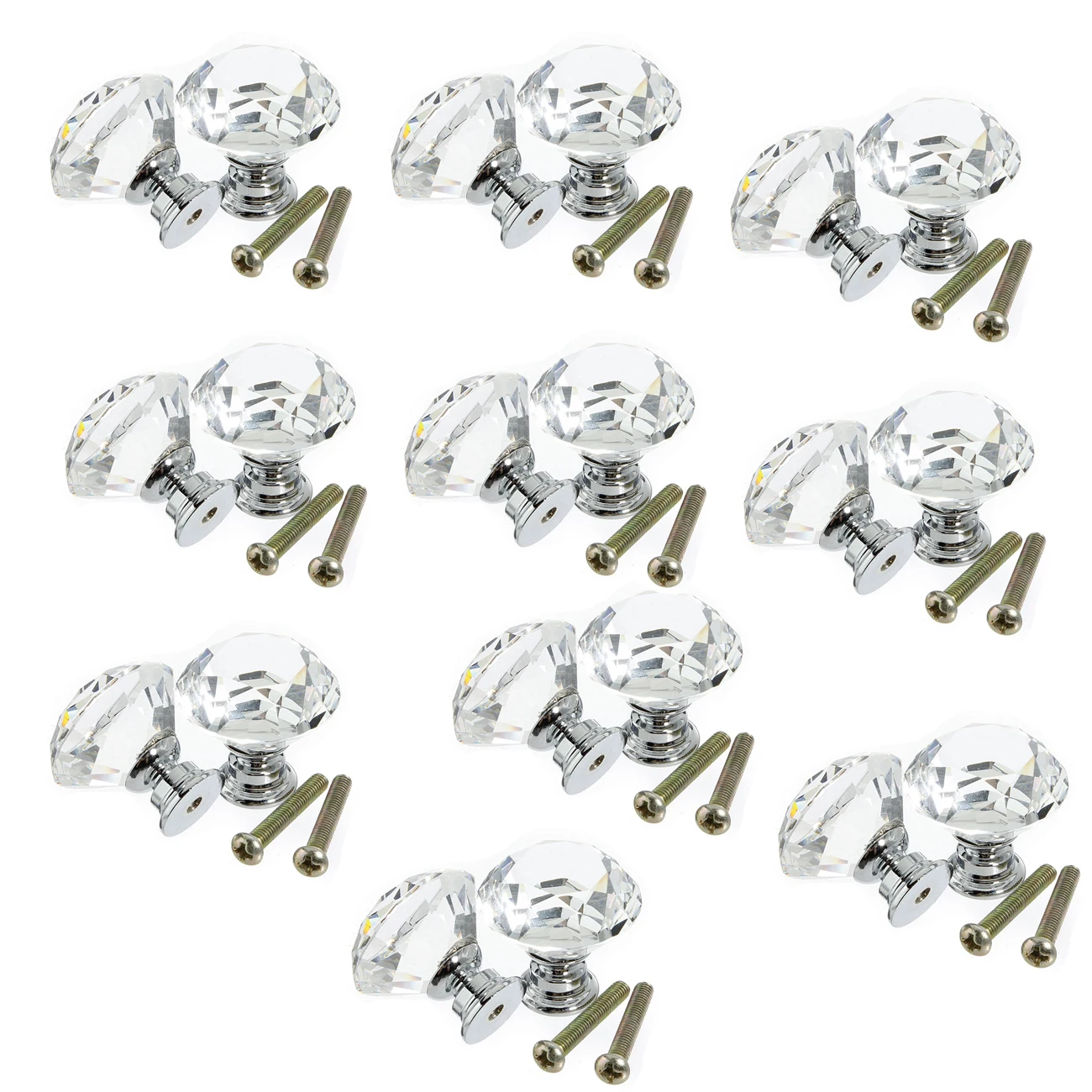 Image 10pcs 30mm Diamond Crystal Glass Door Drawer Cabinet Furniture Handle Knob Screw