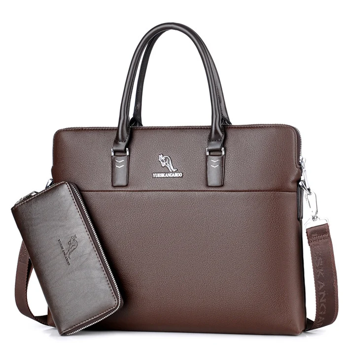 Роскошный брендовый портфель, кожаная сумка, мужские сумки для офиса, мужские сумки-мессенджеры, мужские дорожные сумки через плечо, мужская сумка через плечо - Цвет: Brown Set