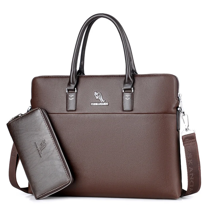 Brown Set Роскошный брендовый портфель, кожаная сумка, мужские сумки для офиса, мужские сумки-мессенджеры, мужские дорожные сумки через плечо, мужская сумка через плечо - Цвет: Brown Set