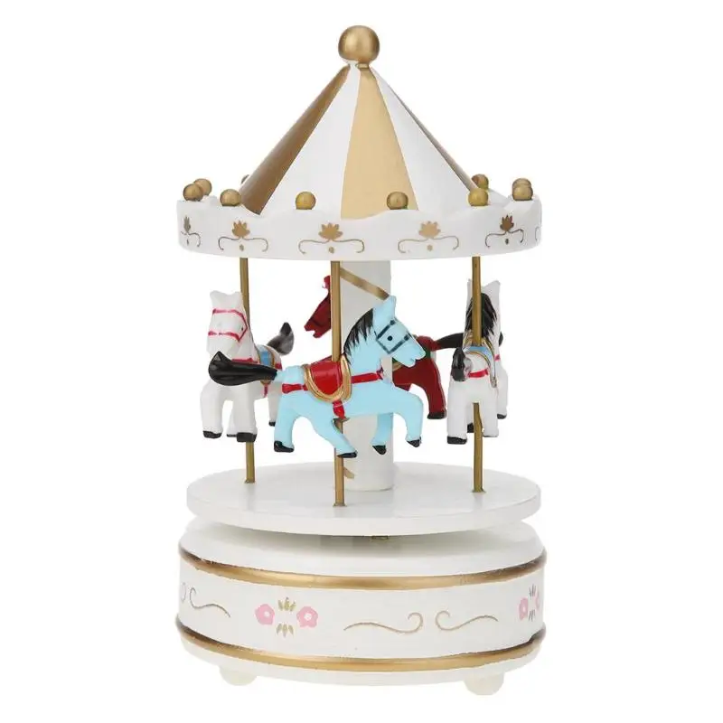 Креативные музыкальные игрушки Merry-Go-Round деревянная лошадь музыкальный инструмент игрушка орнамент украшения подарки на день Святого Валентина подарки - Цвет: Белый