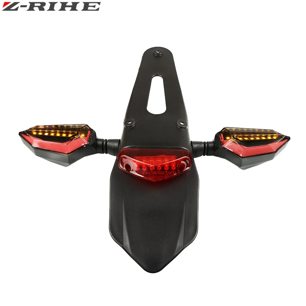 Motorcycle Enduro Trial Bike Fender 12 LED Brake Stop Rear Tail Light Motorbike Taillights Scooter Moto LED Turn Signal Light