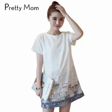 Funny Designer Hand Painted Print Pregnancy Tops Summer Loose Maternity T Shirt Dresses for Pregnant Women Pregnant Clothes