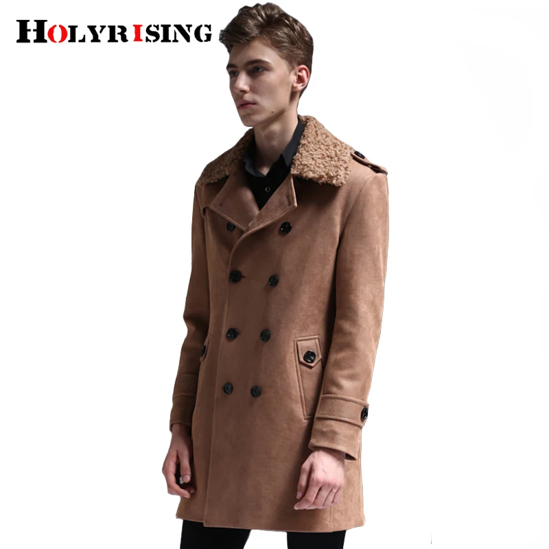 Holyrising 6XL, осень и зима, новинка, теплый меховой воротник, двубортное, искусственная замша, хлопок, пальто, мужской Тренч, куртка, зима, тонкая, 18540
