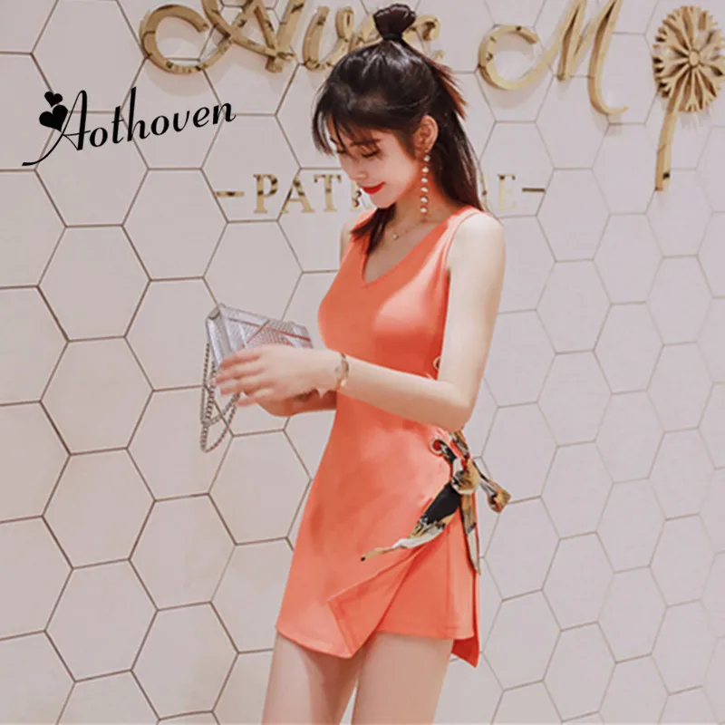 Summer Women Suit Strappy Office 2 Pieces Set Orange Black V Neck Sleeveless Long Blouse Tops and Short Pants Two |