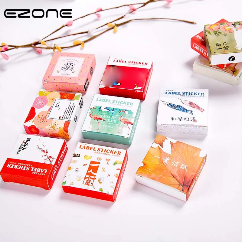 

EZONE Cute Cartoon Sticker Printed Kawaii Cat/Leaves/Birds/Wash Painting Stickers Planner Scrapbooking School Student Supplies