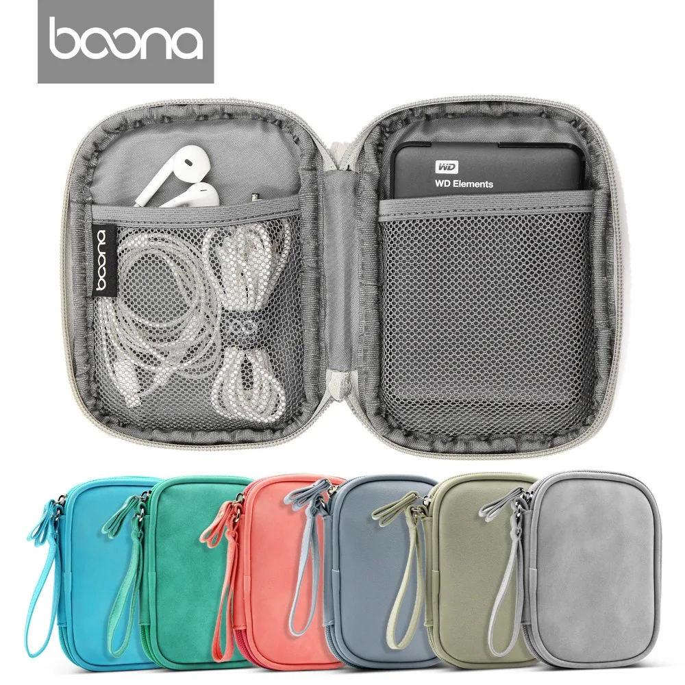 Boona PU кожаный однослойный жесткий диск сумка для хранения, электронные гаджеты Органайзер защитный чехол для цифровых товары