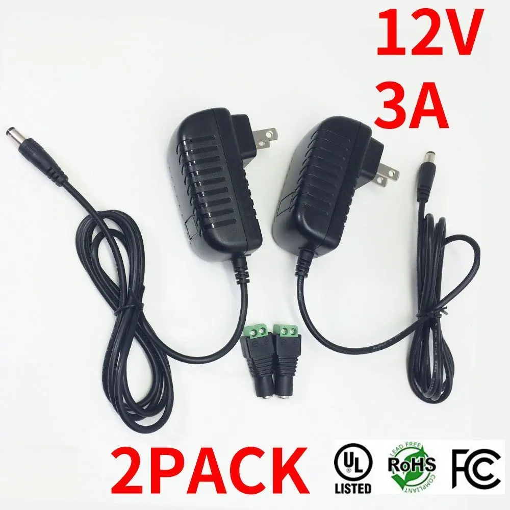 

2pcs/lot 12V 3A Power Supply Wall Mounted Switching Power Supplies AC100-240V to DC12V Adapter with DC Female Connector to Screw