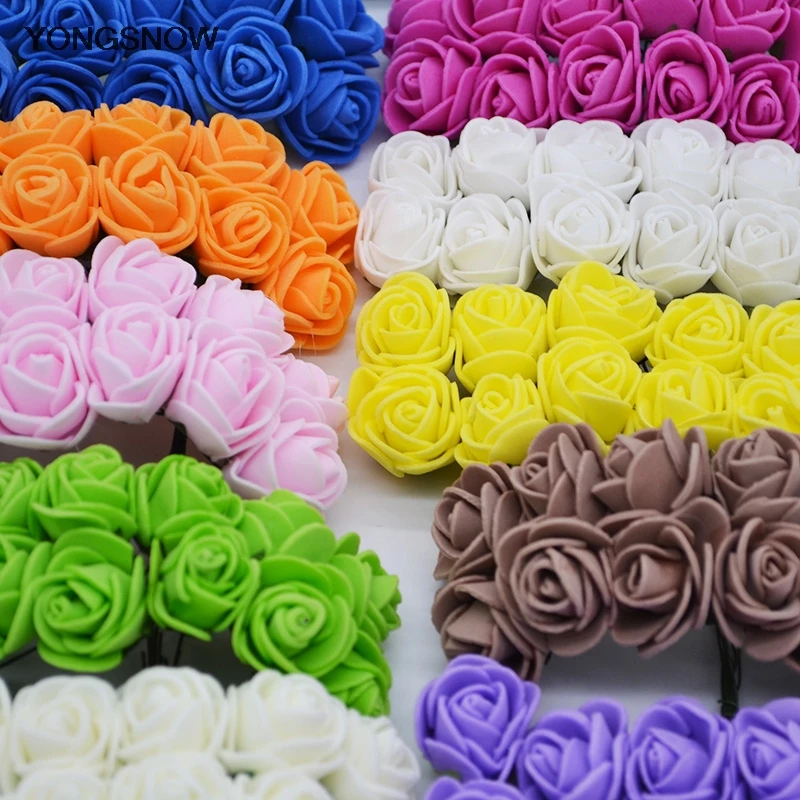 

144 Heads 2cm Artificial Foam Flowers Rose Flower Bouquet DIY Craft Handmade Home Wedding Decoration Scrapbooking Fake Flower 7Z