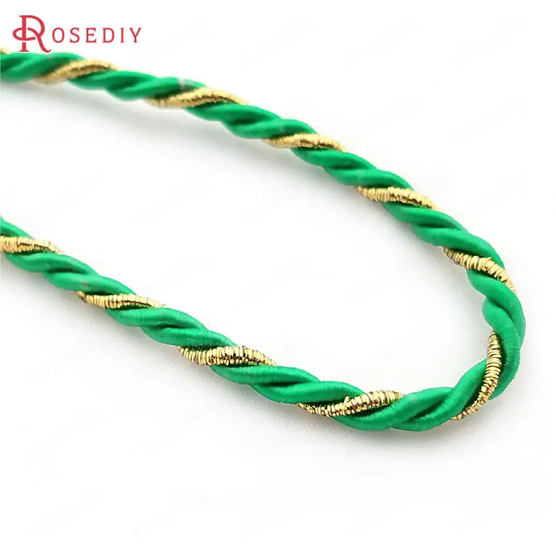 20 Meters 3MM 4MM 5MM Gold Color Thread and Color Polyester Three Strands Twisted Rope Cords Diy Jewelry Findings Accessories