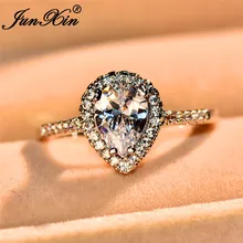 JUNXIN Dianty, белые кольца с Каплевидным камнем для женщин, 925 серебро, заполненные Каплевидным цирконием, кристалл, груша, тонкое кольцо для женщин, свадебное CZ