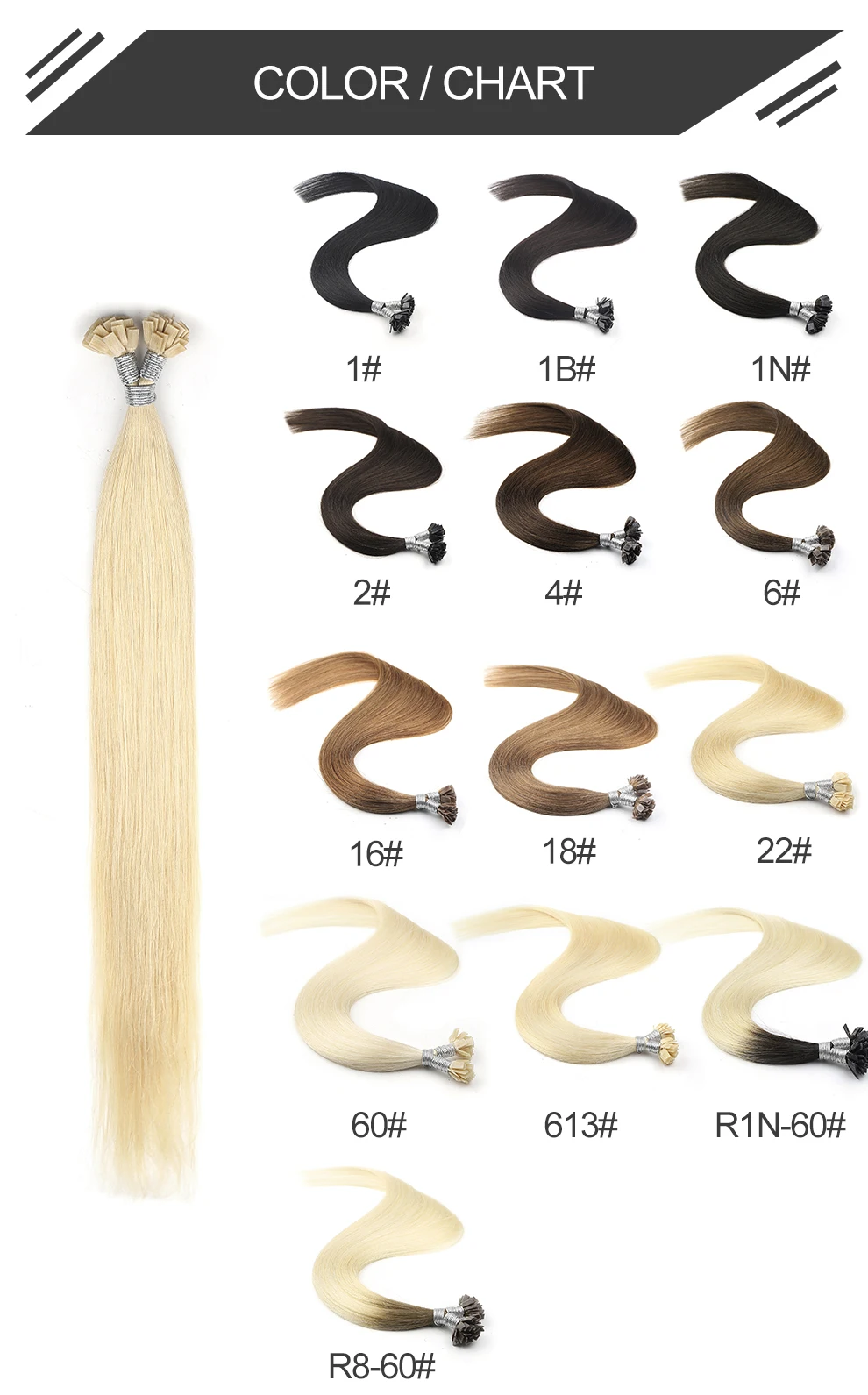 K.S Wigs 24'‘ Remy Pre Bonded Flat Tip Human Hair Extensions Straight Double Drawn Capsules Keratin Fusion Hair 1g/s