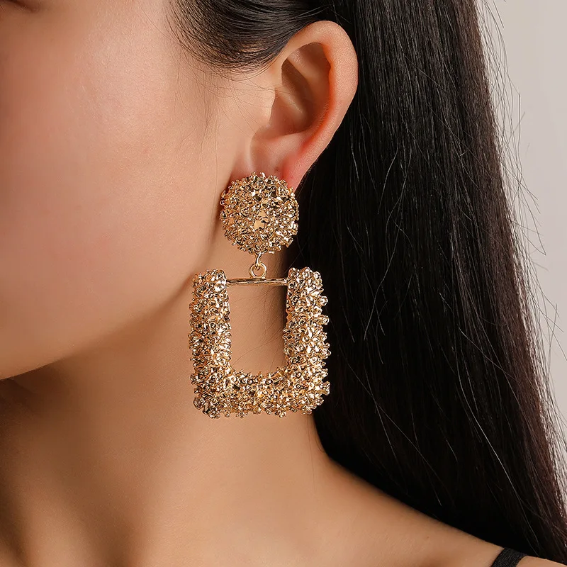 

Silver Gold Square Large Geometric Dangle Earrings For Women Pendant Charm Fashion Metal Drop Earing Hanging Fashion Jewelry