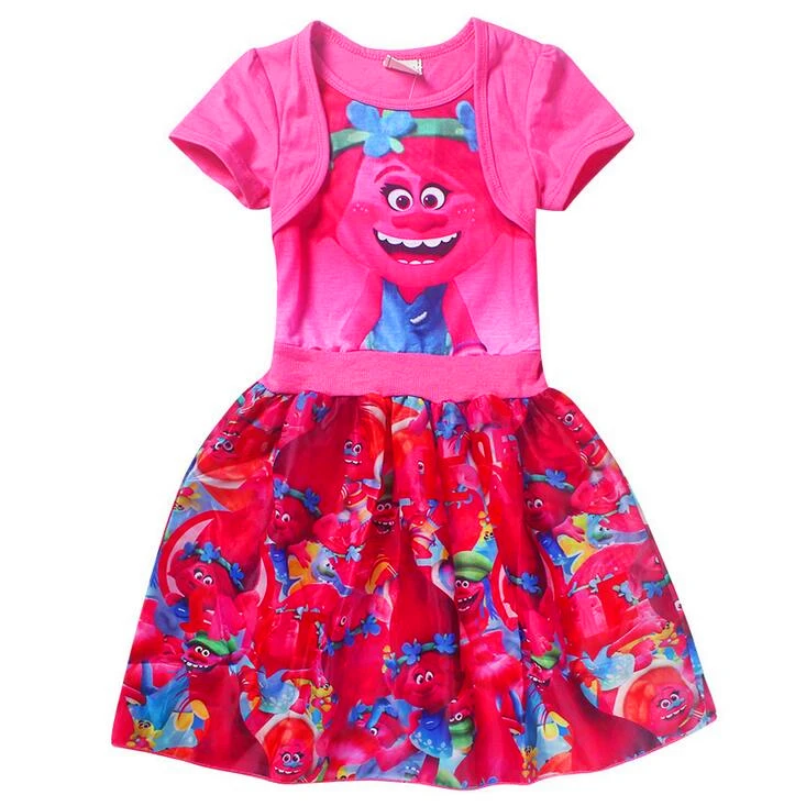 2017 новая одежда с троллем детское платье летнее принцессы для девочек детская