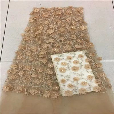 HFX персик/белый роскошный Tissu 3D цветок вышивная сетка петли кружевная ткань с жемчугом бисером свадебные шторы ткань X279-1 - Цвет: As Picture