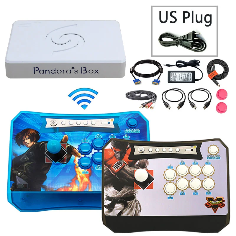 2P SF blue US plug Аркадный контроллер комплект Pandora Box 6 1300 Беспроводная аркадная палка 1300 в 1 HDMI VGA USB для ТВ PS3 PC Поддержка fba mame ps1 3d игры - Цвет: 2P SF blue US plug