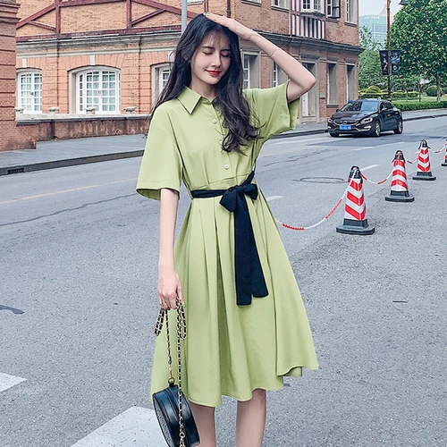 Женское шифоновое платье-рубашка зеленое элегантное платье-светильник с