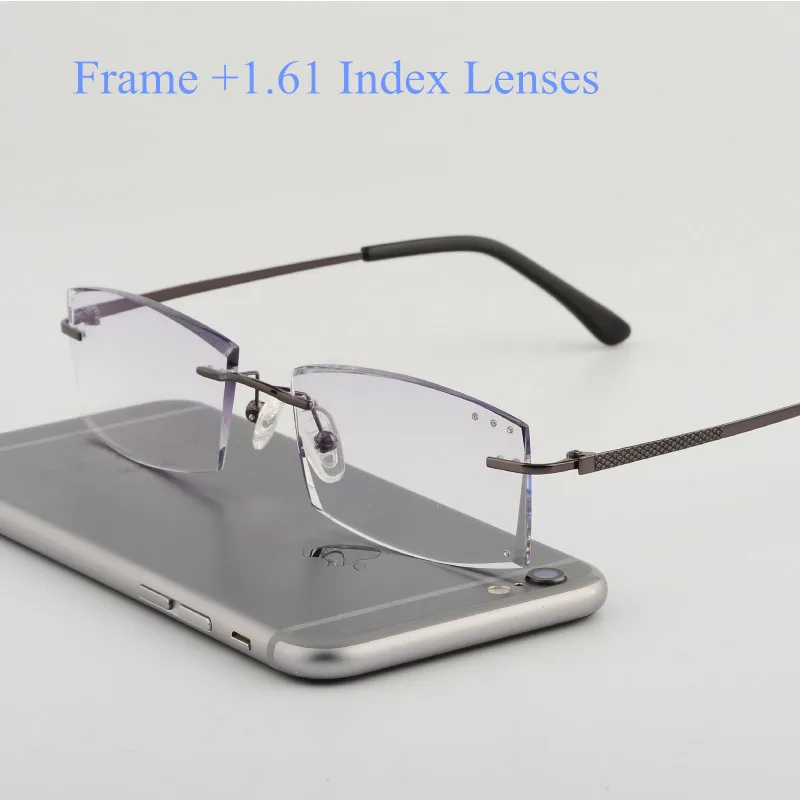 Grey 161 Lenses Очки из сплава мужские без оправы по рецепту для чтения близорукость фотохромные модные очки Большие широкие очки 1010 цветные линзы - Цвет оправы: Grey 161 Lenses