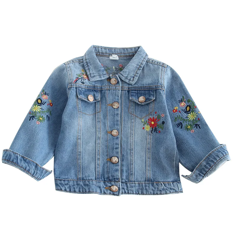 

Girls' clothing jacket embroidery lapel Short denim jacket Cotton denim sand wash Tide style jacket