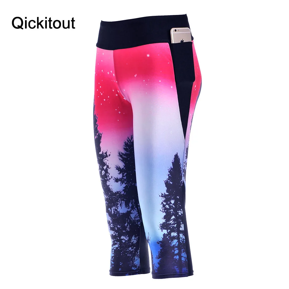 Женские Модные 7 точка Штаны Новые укороченные Леггинсы Вечерний закат деревья