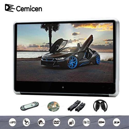 Cemicen 11,6 дюймов Автомобильный подголовник ips экран монитор dvd-плеер HD 1080P видео сенсорный экран с HDMI/USB/SD/игры/IR/FM/динамик - Цвет: with headphone