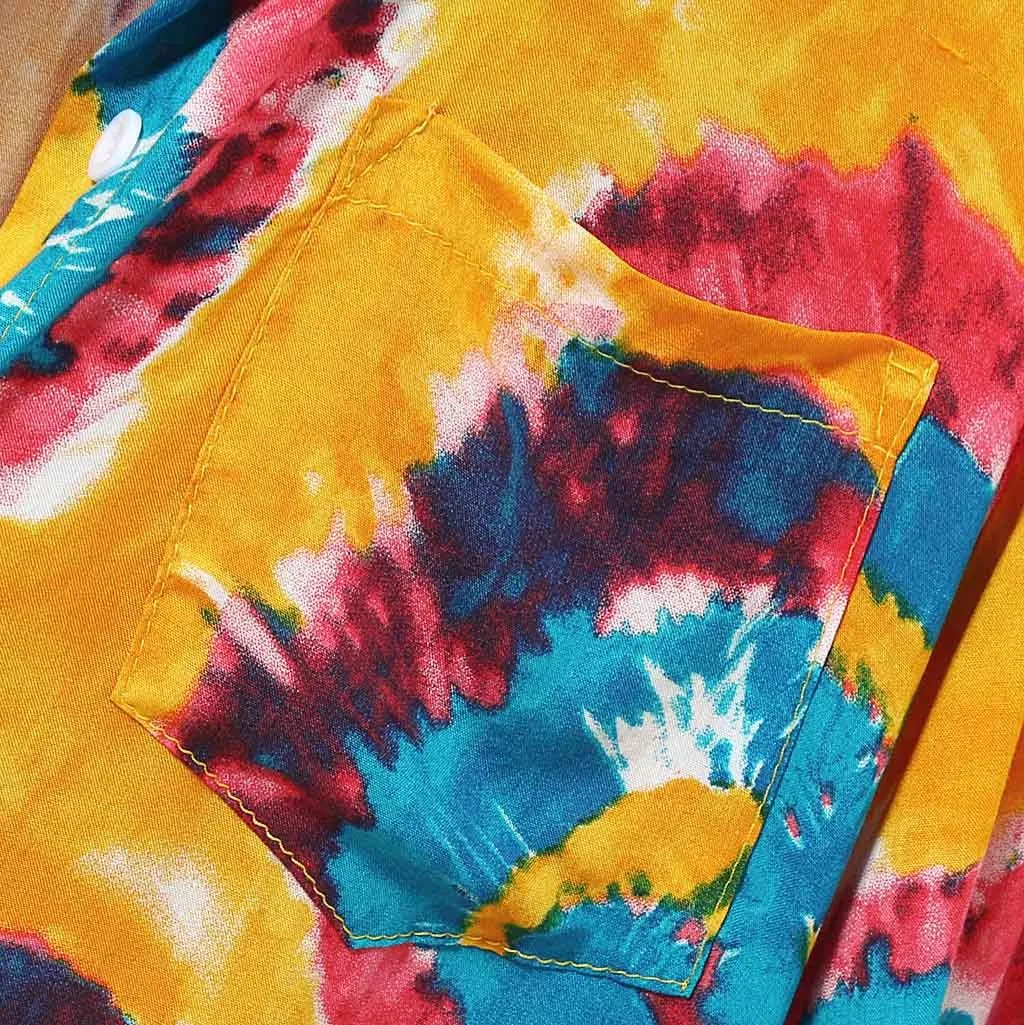 Womail Fashion печатных Гавайский свободные короткий рукав Повседневное кнопки рубашка мужская летняя Повседневное Хлопковая футболка с коротким рукавом; сезон лето