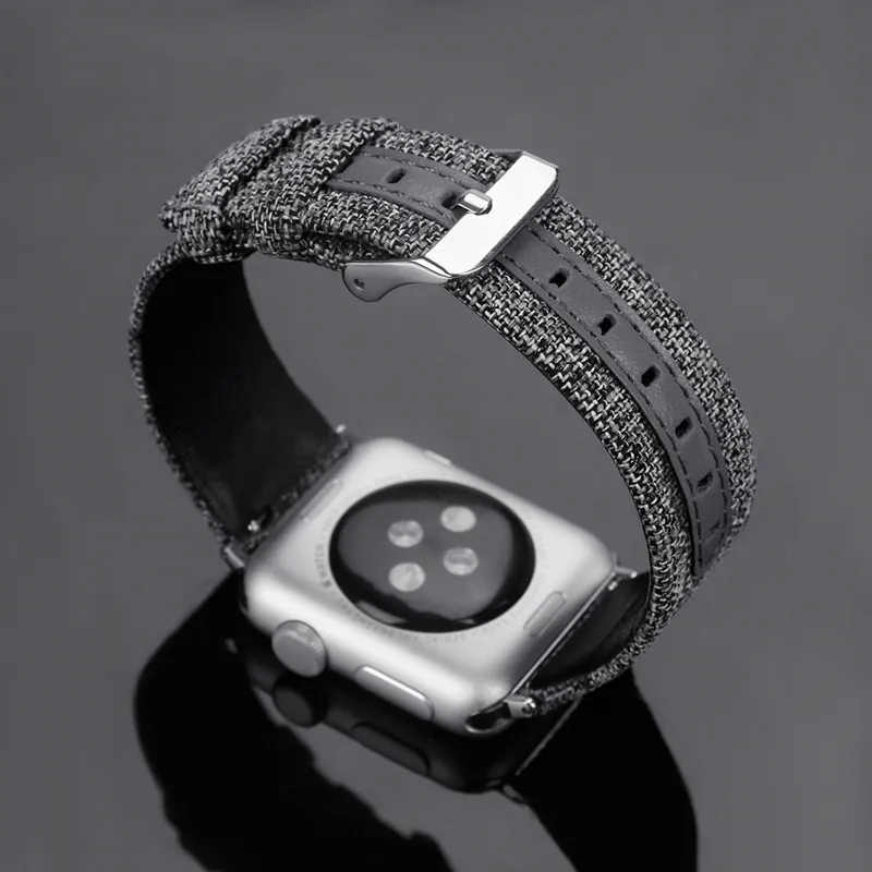 Кожаный ремешок для Apple watch 5 ремешок 40 мм 44 мм iWatch ремешок 38 мм 42 мм кожа+ холст ремешок для часов Браслет Apple watch 4 3 2 1 38 44 - Цвет ремешка: gray
