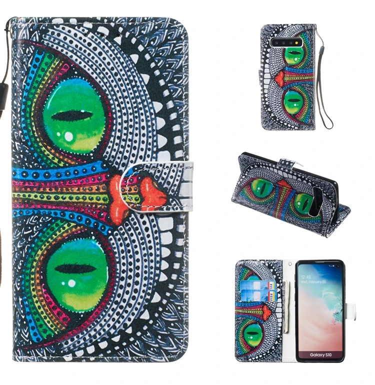 Чехол для samsung Galaxy S10, чехол с милым кошкой, мраморным дельфином, кожаный флип-бумажник, чехлы для телефонов Etui samsung S10, чехол Capinha