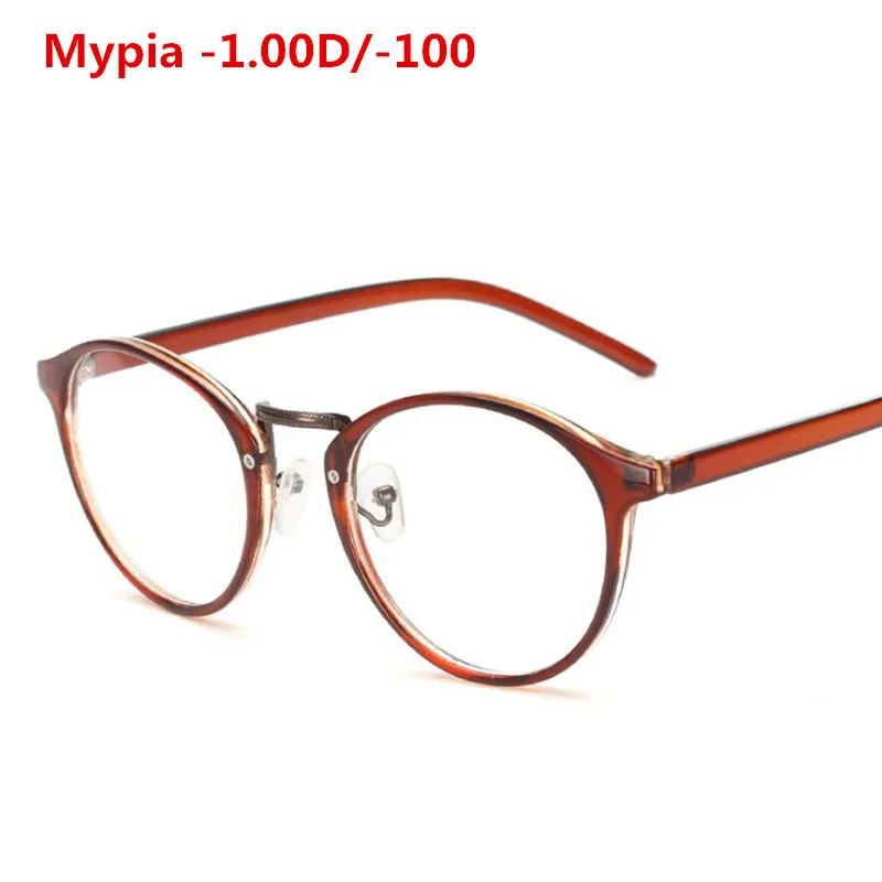 Brown Myopia 100 1,0,-1,5~-4,0 круглые готовые очки для близорукости, оптические очки для мужчин и женщин, студенческие очки по рецепту, линзы переменного тока, оправа для очков - Цвет оправы: Brown Myopia 100