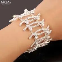 KITEAL 925 Новое поступление серебряный кристалл свадебные браслеты и браслеты три линии свадебные ювелирные изделия pulsera mujer oso