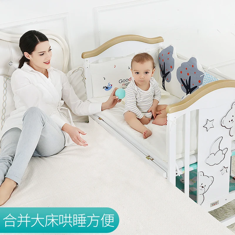 Кровать для родителей от 0 до 6 лет, детская кровать из цельного дерева, европейская многофункциональная белая детская бб-колыбель, двухслойная детская кровать
