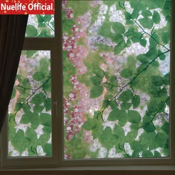 

3d white stone green leaf pattern electrostatic glass sticker living room bedroom bathroom sliding door window sunscreen film