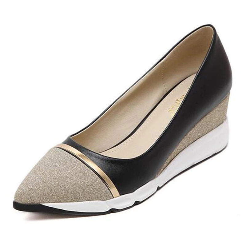 

Tangnest New Wedges Pumps Women Slip-on High Heels Pointed Toe Solid Shoes Woman Slip-on Ladies Shoes 34-39 XWD6440