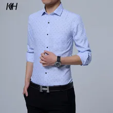 KH весна осень новая мужская рубашка Молодежная мужская с длинными рукавами клетчатая печать деловые рубашки в повседневном стиле Camisa Masculina плюс размер M~ 5XL