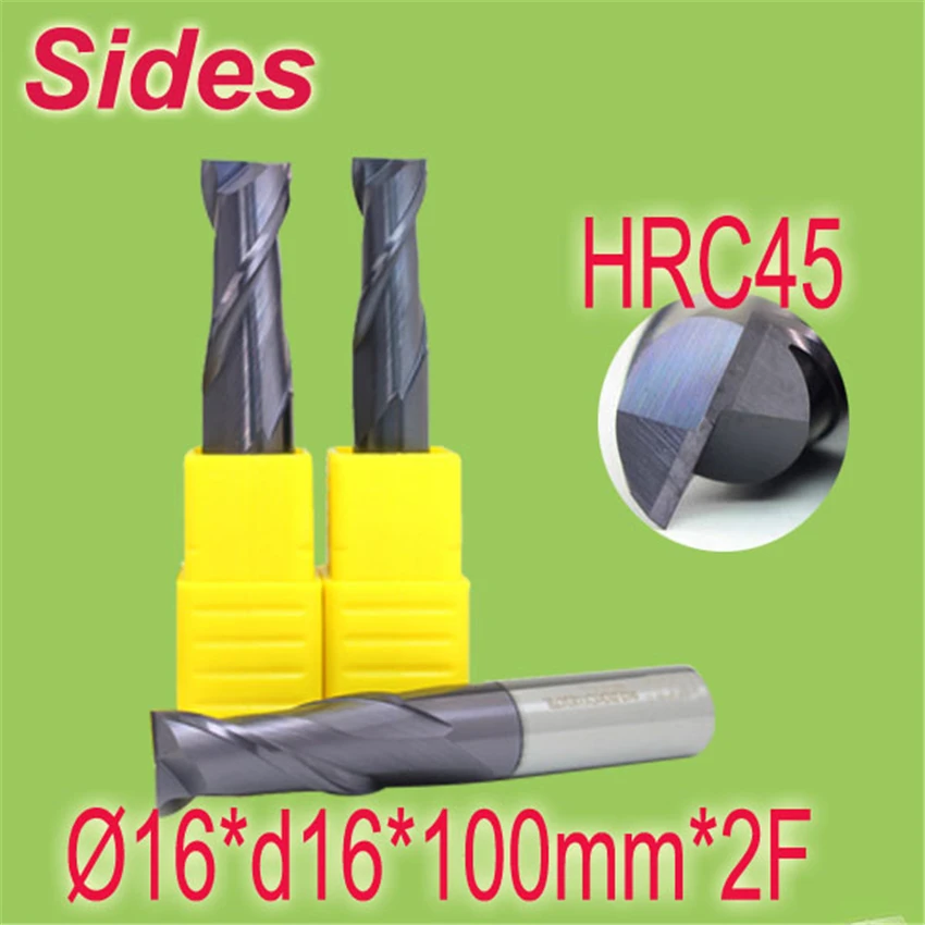 

16*d16*100mm*2F HRC45 Tungsten Carbide Square End Mill 2F Flat Spiral Flute Endmill Cutter Free Shipping
