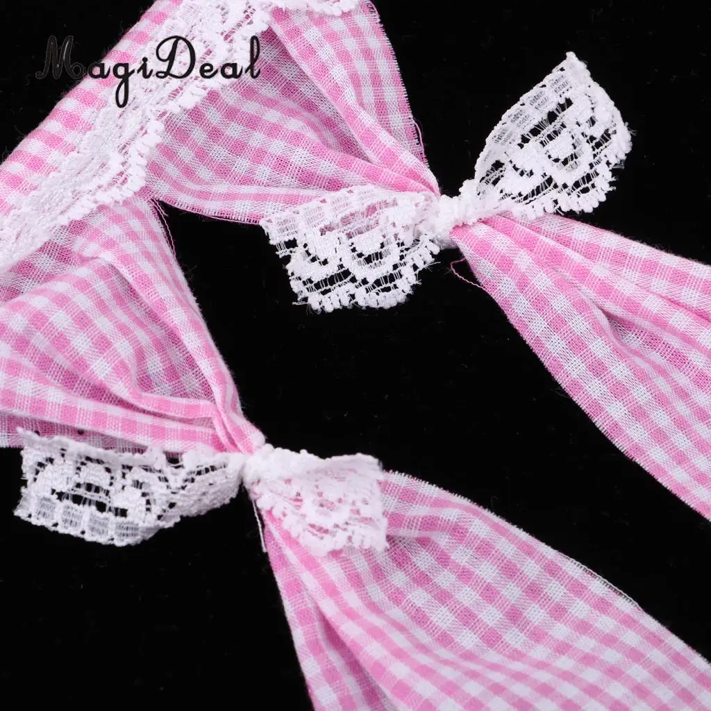 Dollhouse Miniatures Cute Lattice and Lace Pink Cotton Curtain for 1/12 Scale Dolls House Bedroom Furniture Decor Acc 3Colors