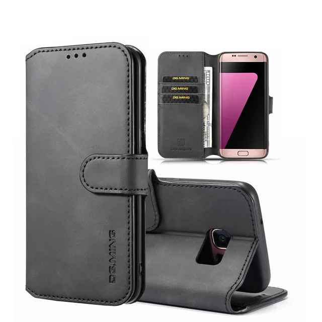 

For Samsung S7 Edge S8 S9 S10 Plus Wallet Phone Case For Samsung Note 8 9 10 Luxury vintage Plain Flip Matte Leather Cover