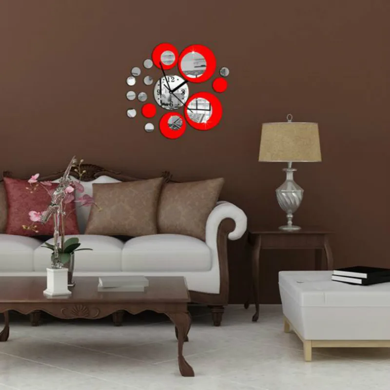 removable acrylic clock circle design mirror effect mural wall sticker artistic modern room decor diy