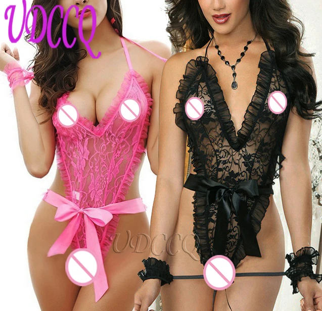 Сексуальная кружевная одежда для сна, женское белье, боди Babydoll, Сетчатое, цветочное, falbala, соблазнительное, облегающее бельё Тедди, эротическое изделие+ наручники