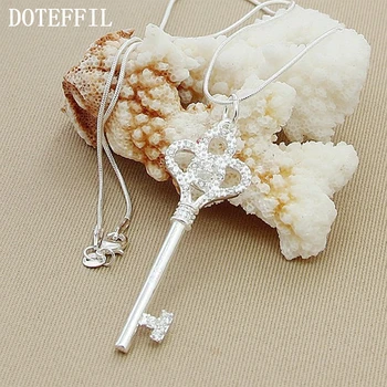 

DOTEFFIL 925 Sterling Silver Flower Key Pendant Necklace AAA Zircon 18 Inch Snake Chain For Woman Fashion Wedding Jewelry