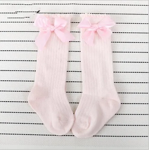 PINK Новинка года; чулки для девочек; хлопковые детские Одноцветный милый чулки с бантом и пузырьками - Цвет: PINK