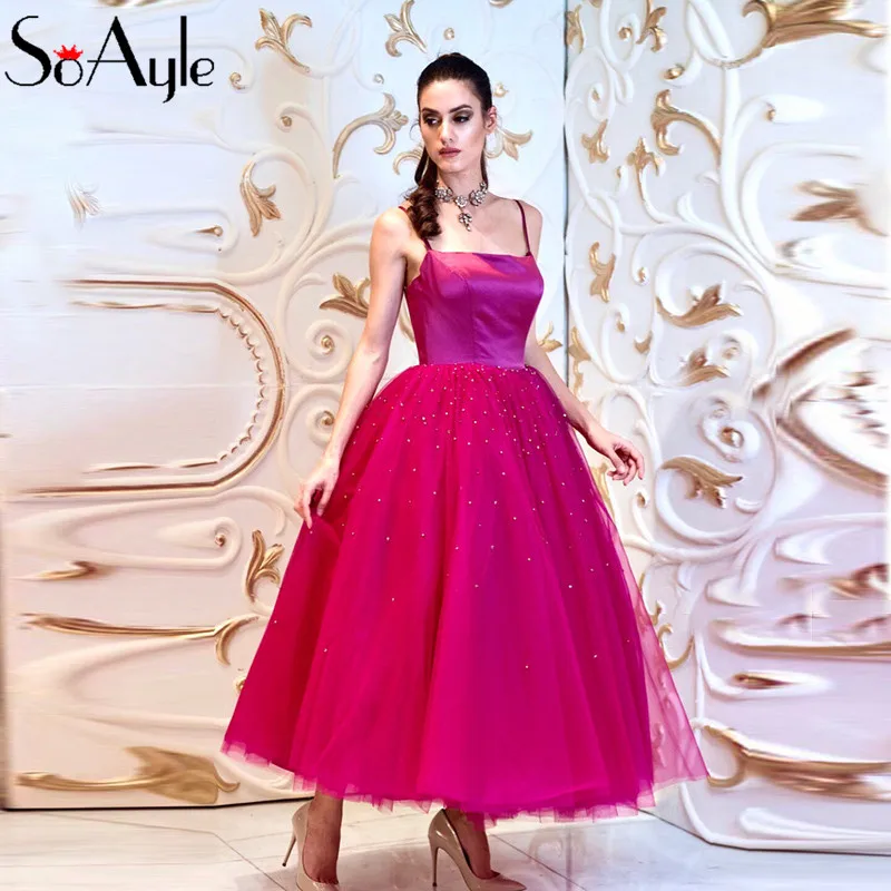 SoAyle Выпускные Платья Vestidos De Festa великолепное длинное платье длиной до щиколотки фуксия жемчуг пышные платья для вечерние плюс размер платье