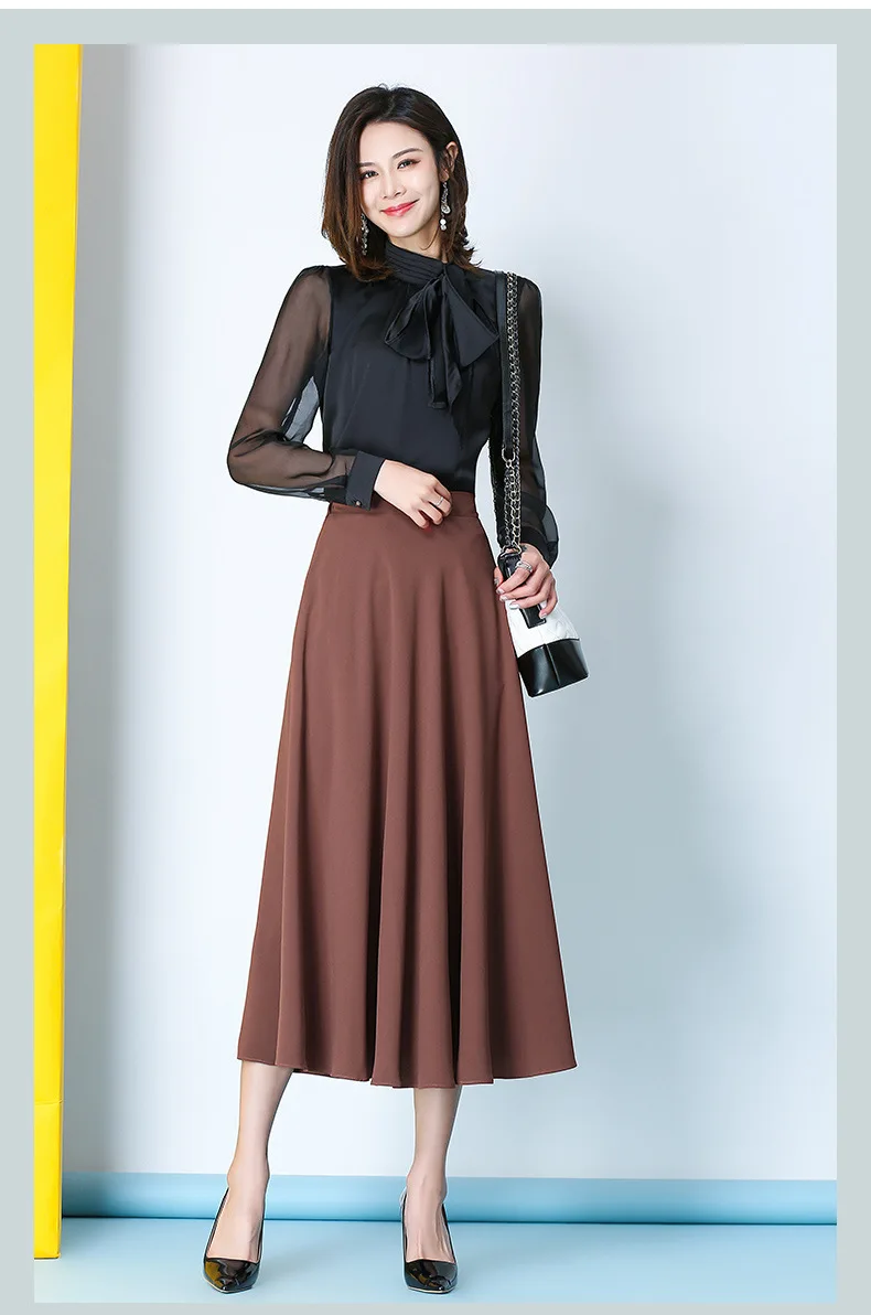Женские однотонные линия плиссированные юбки 2019 корейский стиль женские с высокой талией сбоку Разделение шифоновая длинная юбка