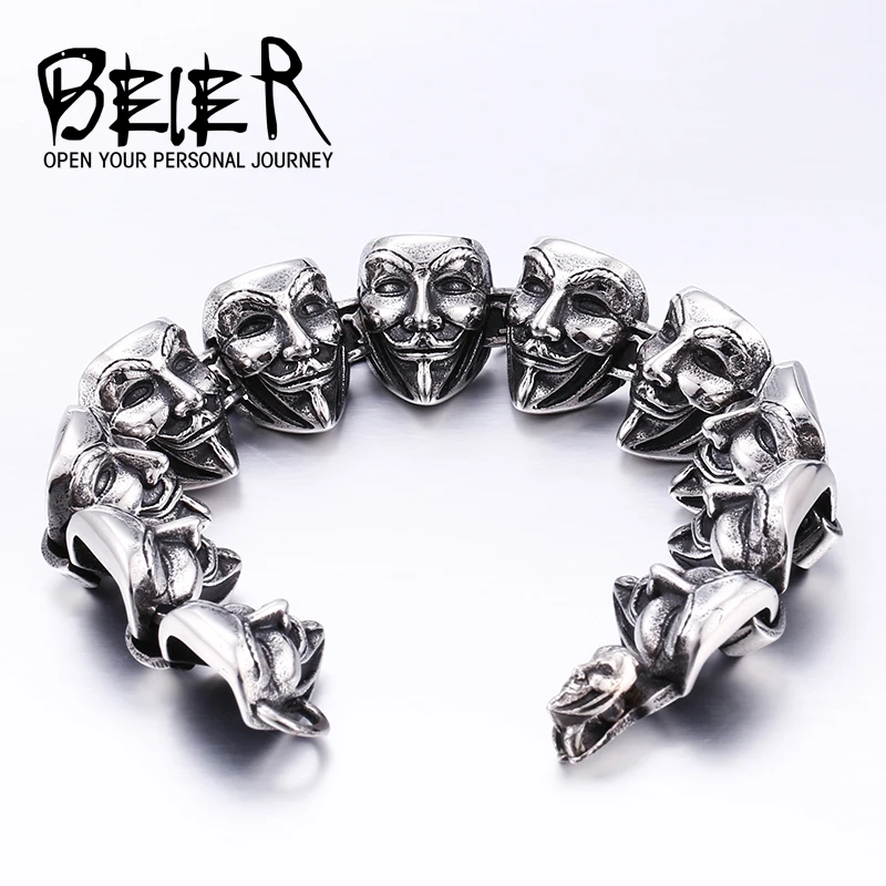 

Beier 316L Stainless Steel bracelet punk skull Bracelet For Biker Man Unique Fashion Boy's Jewelry BC8-014