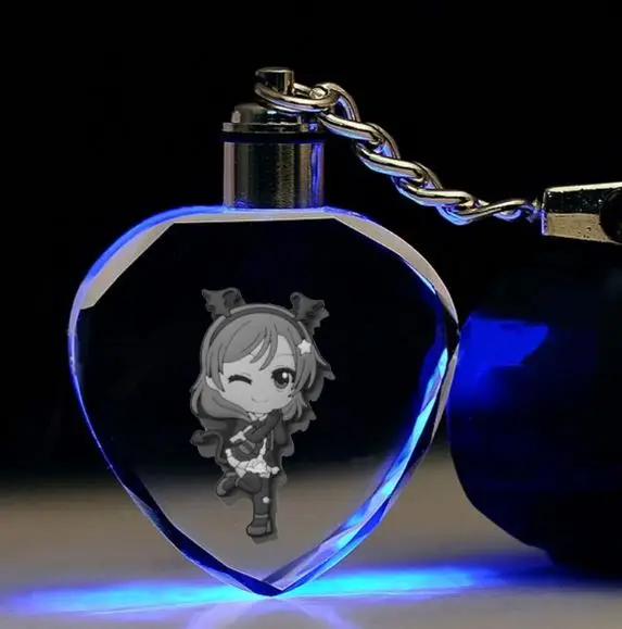 1 шт. Kawaii Мультфильм Lovelive сердце кристалл брелок красочный светодиодный брелок-подвеска светящаяся игрушка - Цвет: luminous key chain5