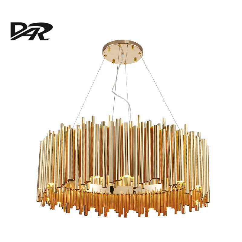 Post Modern Design Gold Aluminum Tube Chandeliers Italy Design Chandelier Lighting Pendientes E14 Lustres Led Lamp Kronleuchter